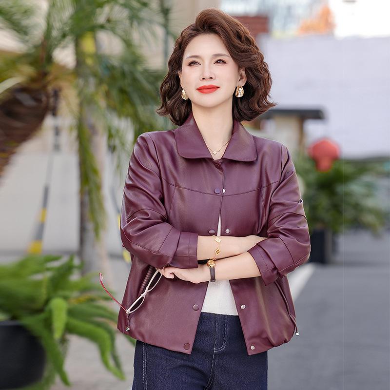 

Spring Casual PU Leather Jacket for Middle-Aged and Elderly Women 3XL (Recommended 125-140 jin)