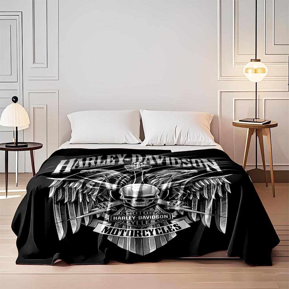 Harley-Davidson Skull and Eagle Design Flannel blanket for bedroom, living room, sofa, and nap sofas