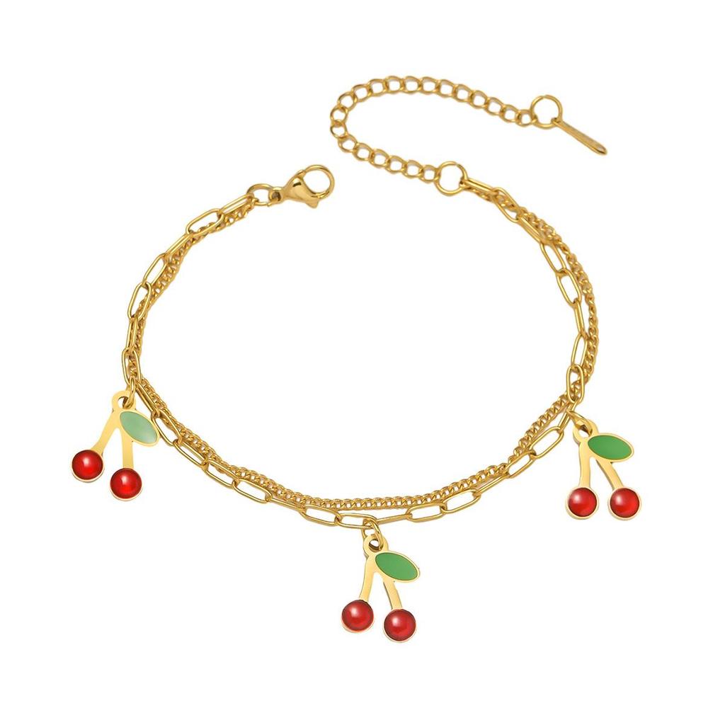 Cherry Epoxy Titanium Steel Bracelet for Women - Sweet Dopamine-Inspired Design