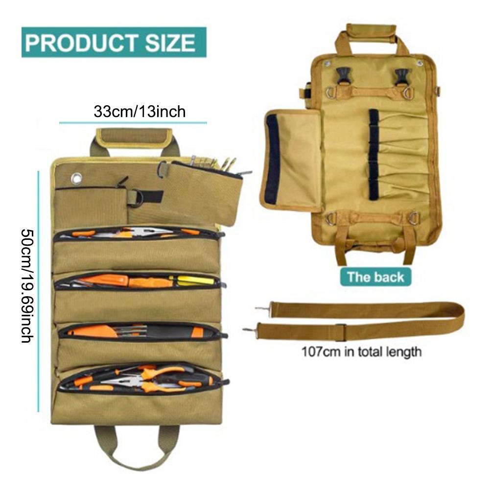 Multifunctional Roll Up Tool Bag Large Capacity Oxford Hanging Tool Bags Wear-Resistant Electrician Hardware Tools Organizer
