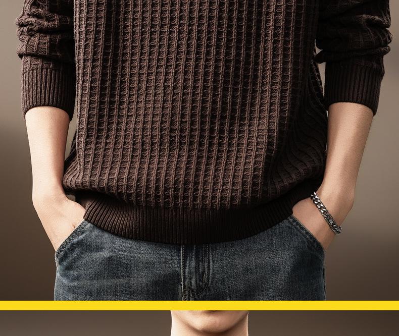 Men's High-End Waffle Knit Sweater: Autumn Winter Warm Casual Pullover