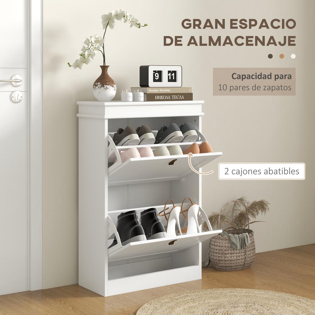 Narrow Shoe Cabinet With 2 Swing Doors And Adjustable Shelves For 10 Pairs Of Shoes For Entryway 54x24x82.5 Cm
