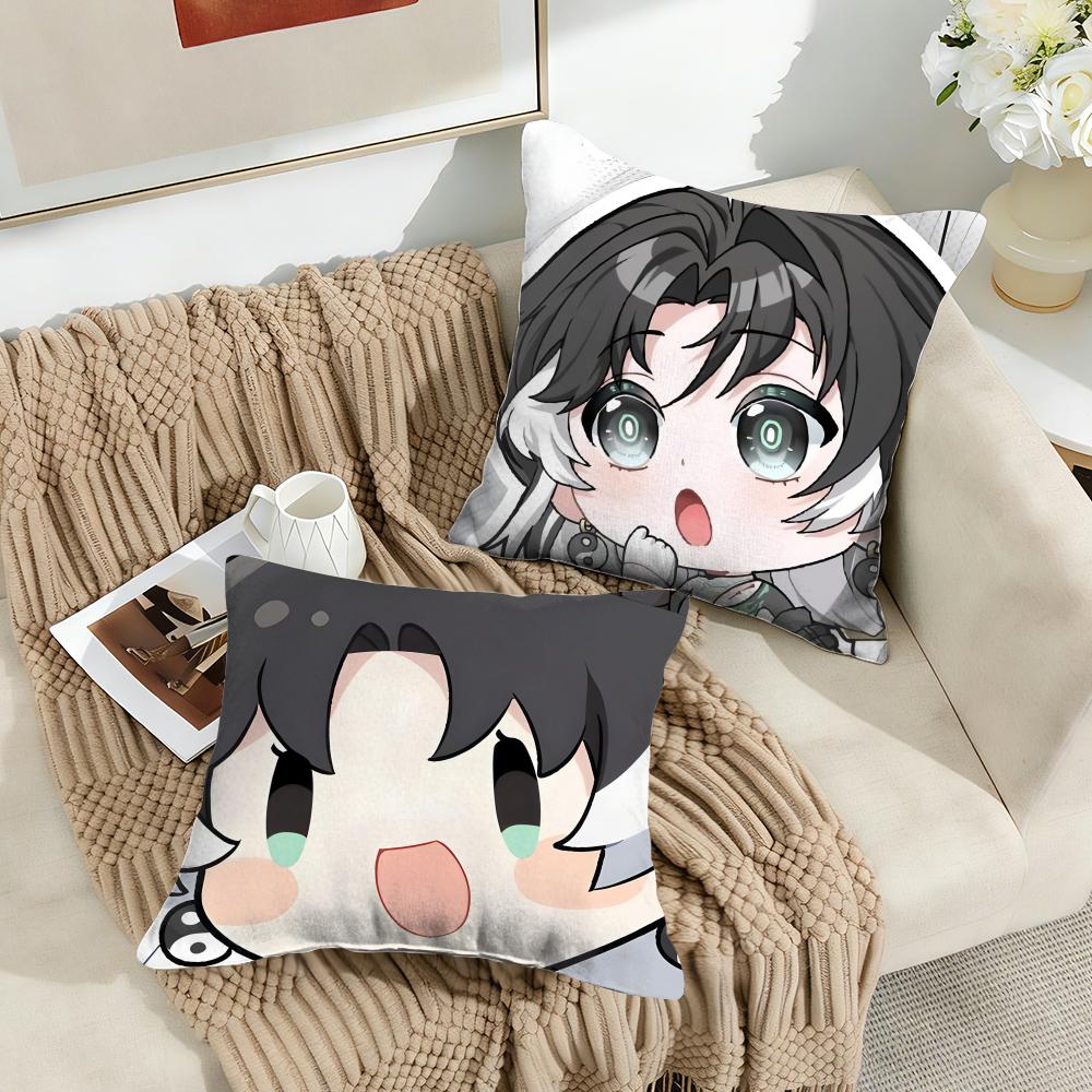 Jianxin Cute Wuthering Waves Cushion Cover Silky Short Plush Invisible Zipper Dustproof Sofa Pillow Case For Home Decor