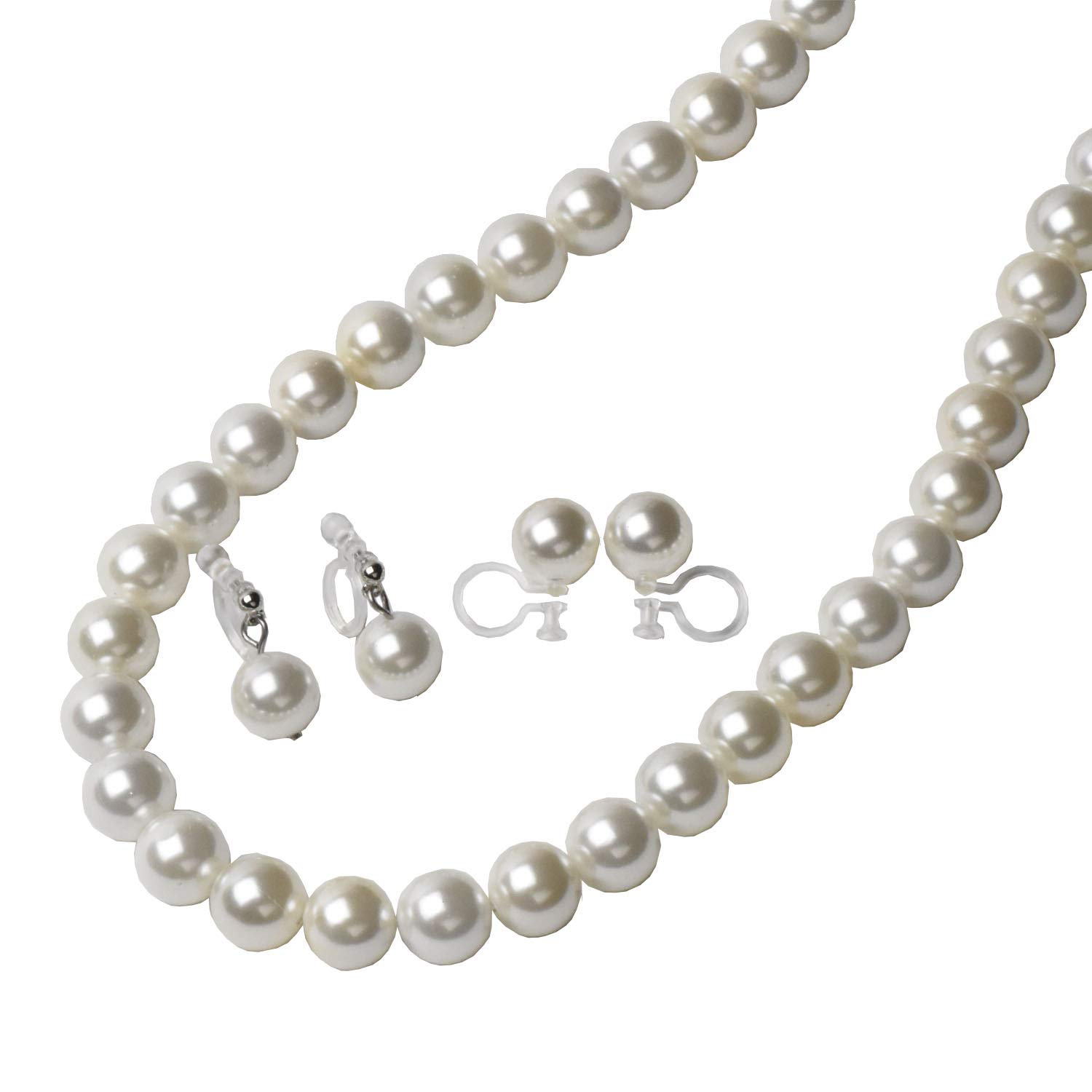 

Metal allergy shellfish pearl earrings pairs of direct connection type and swing set in Mani Mani necklace, pierce-like [2 type] 3-piece [Made Japan]