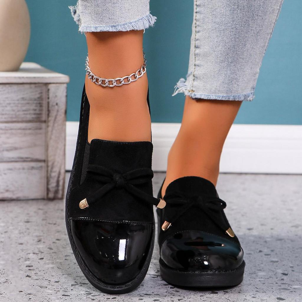 Women's 2026 Fashion Flat Shoes, Spring/Autumn Work Chunky Heel Bowknot, Plus Size, European & American Style.