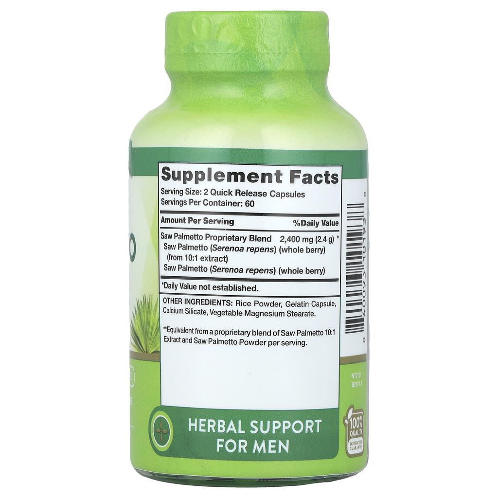 Nature'S Truth, Saw Palmetto, 2,400Mg, 120 Rapid Release Capsules (1,200Mg Per Capsule)