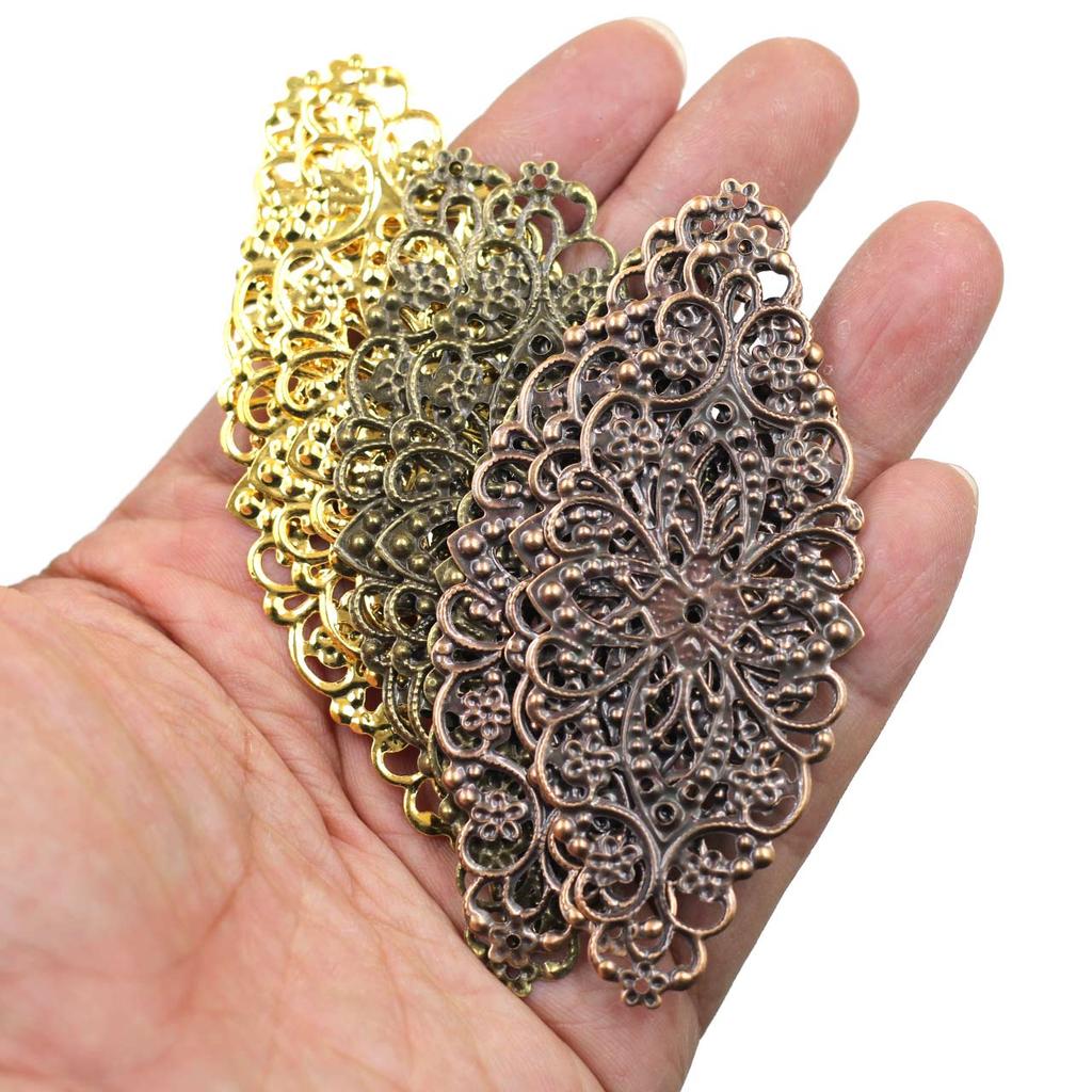 Kupfer Bronze Gold Farbe Verbinder Blumenmuster Filigran Wraps Legierung Verzierungen Bastelschmuck DIY Zubehör 80x35mm