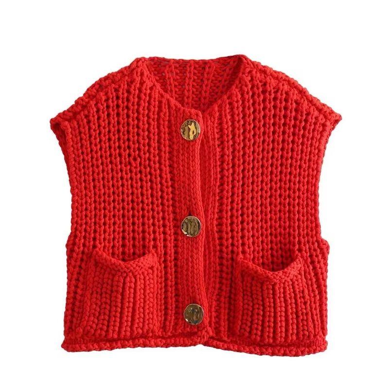 Kaslead New Women clothes Western Style Fashion Casual Simple and Versatile Thick Needle Sweater vest Vest