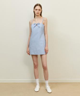 Lady Volume Simple Ribbon Mini Dress_Sky Blue