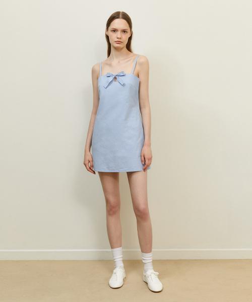 Lady Volume Simple Ribbon Mini Dress_Sky Blue