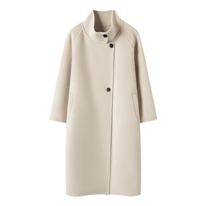 Women's Extra Long Stand Collar 100% Wool Coat - Double-Faced, Loose Fit, Fashionable Autumn/Winter Wear