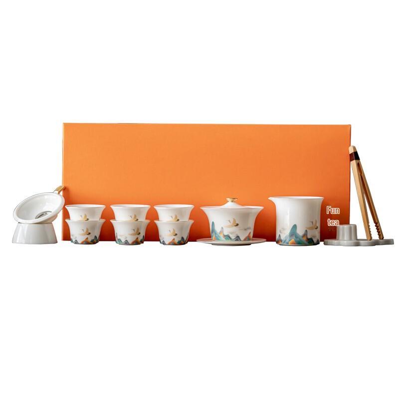

Zhizhe Jueqi Auspicious Crane 12-Piece Tea Set