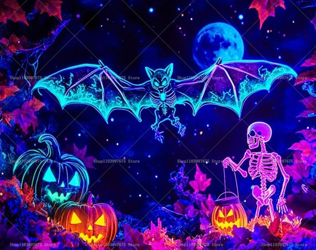 Halloween Pumpkin Bat Ghost Theme Banner Decoration Background, Halloween Party Home Decoration Photography Background Cloth