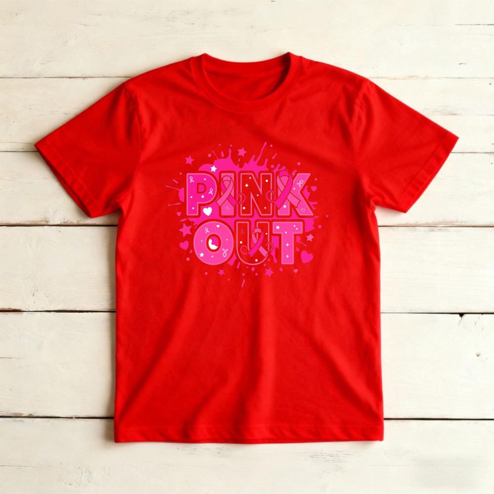 Pink Out Splash Star Heart Letter Graphicunisex Summer Cotton T Shirt Breast Cancer Support Sport Short Sleeve Garment