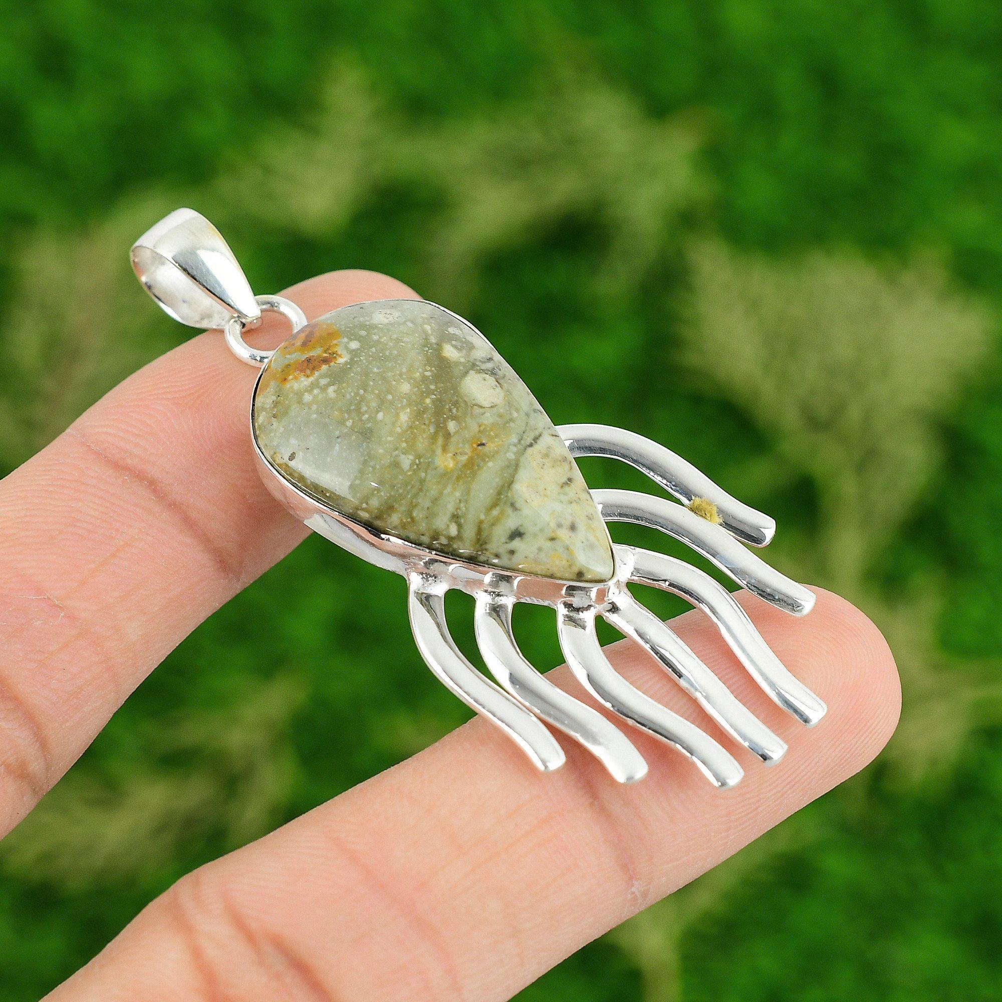 

Daughters Day Deal Polychrome Jasper Stone 925 Silver Engagement Pendant Jewelry