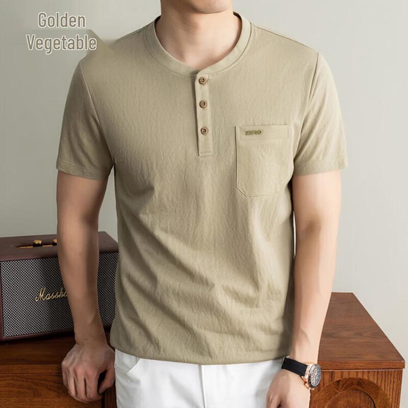 Jinjuku Men s Linen Blend Short-Sleeve Pocket T-Shirt M
