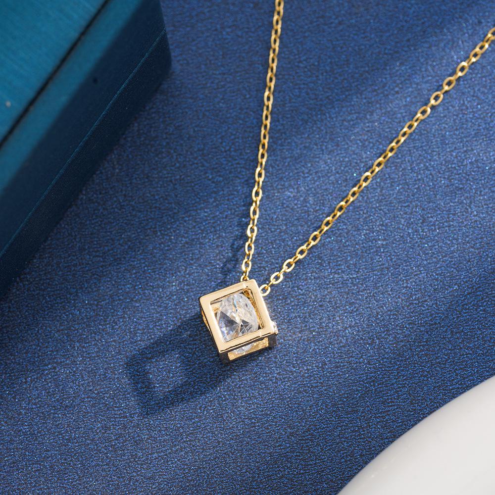 2026 Trendy Sugar Cube Clavicle Necklace - Titanium Steel Square Pendant