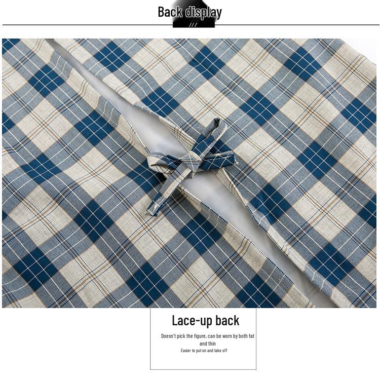 Japonská kostkovaná zástěra s medvědem, voděodolná: Otočný, Odolný proti skvrnám Kuchyňský ochranný oděv