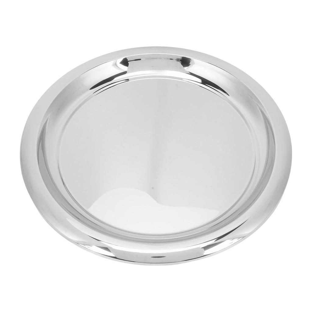 Stainless Steel Round Serving Tray 35cm Mirror Polished Metal Silver Bar Tray Circular Serving Platter for Drinks