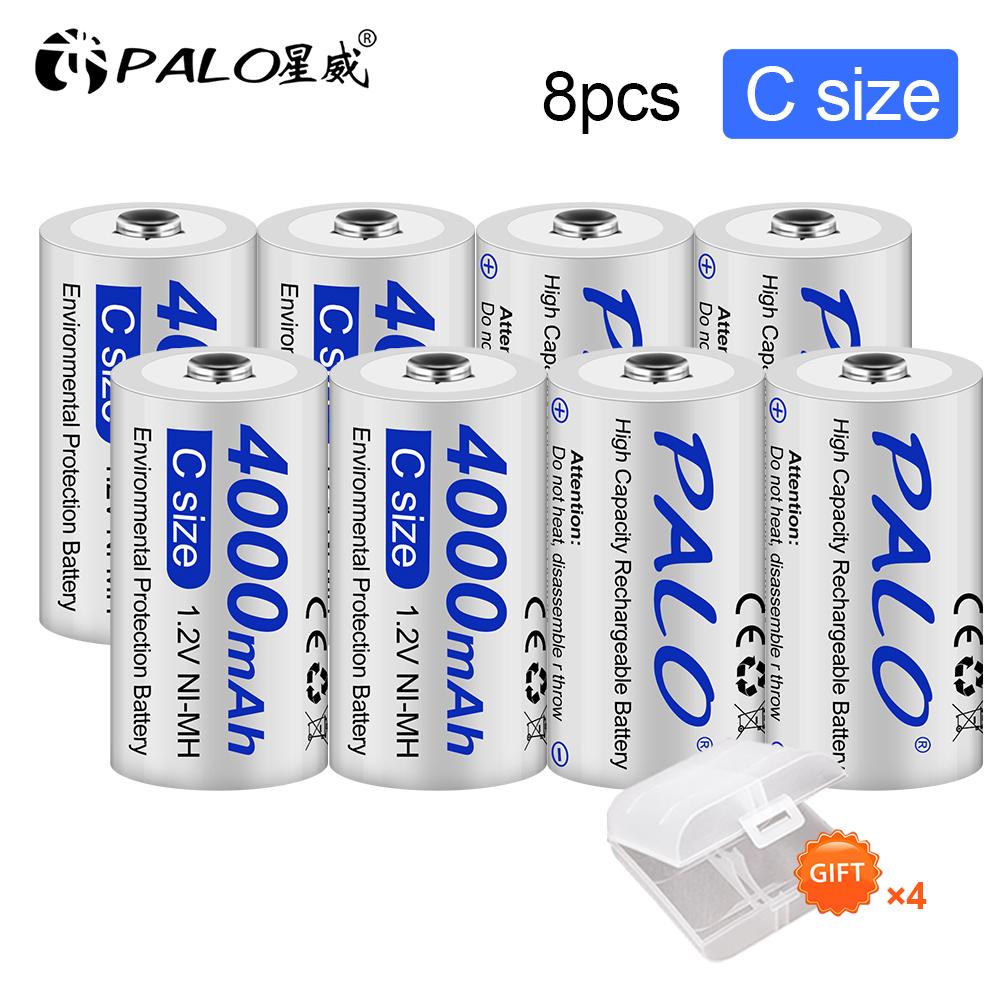 PALO Wiederaufladbarer Akku der Größe C, 4000 mAh, LR14, Typ C, 1,2 V, NI-MH, wiederaufladbarer C-Akku für Taschenlampen, Gasherde