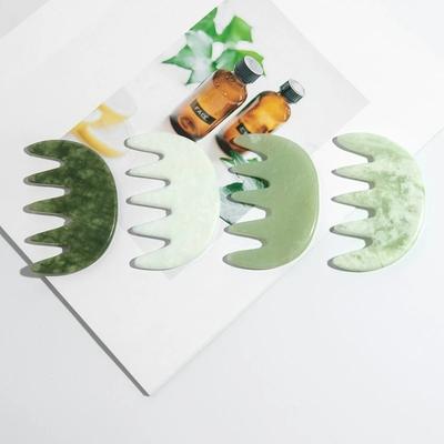 Natural Jade Gua Sha Large 5 Teeth Massage Comb Gouache Scraper Head Scraping Meridians Massage Xiuyu Jade Massager