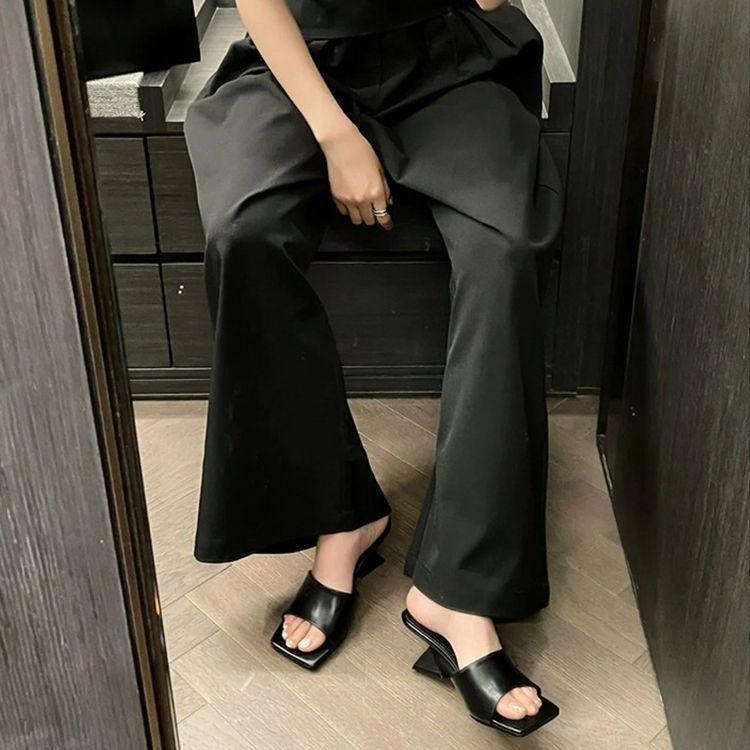 Square head special-shaped heel wedge sandals temperament sandals 2025 open-toed high-end cool slippers wear one-word slippers women