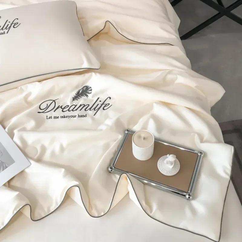 Luxus Stickerei Sommer Dünnes Quilt Set Seidig Atmungsaktiv Queen Quilts Klimatisierte Bettdecke Bettwäsche Set Sommerdecke