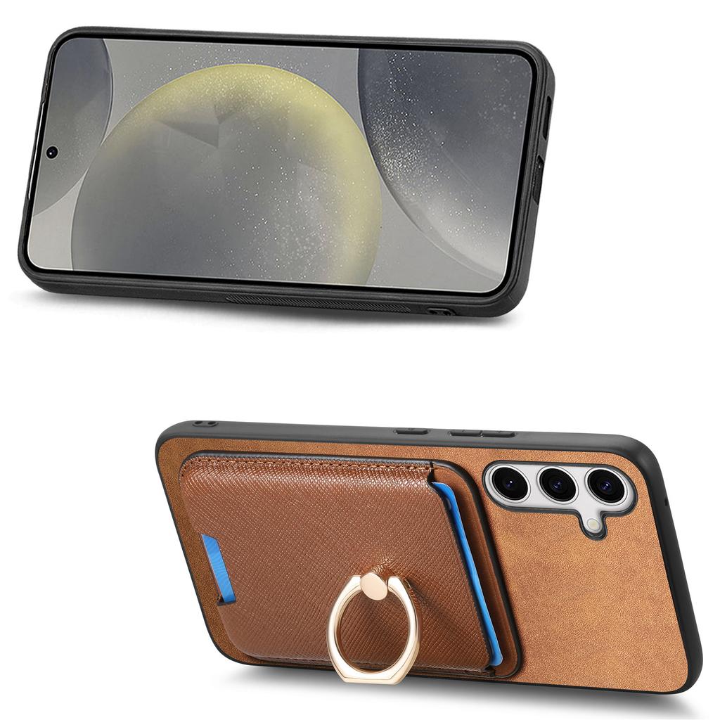 For Samsung Galaxy S25+ Magnetic Case Detachable Card Bag Leather Back Cover with Kickstand