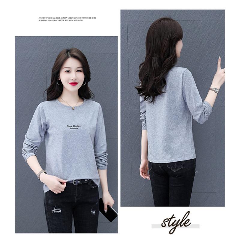 Round Neck Pure Cotton Long-sleeved Women's Spring and Autumn Thin New Loose Bottoming Shirt Top