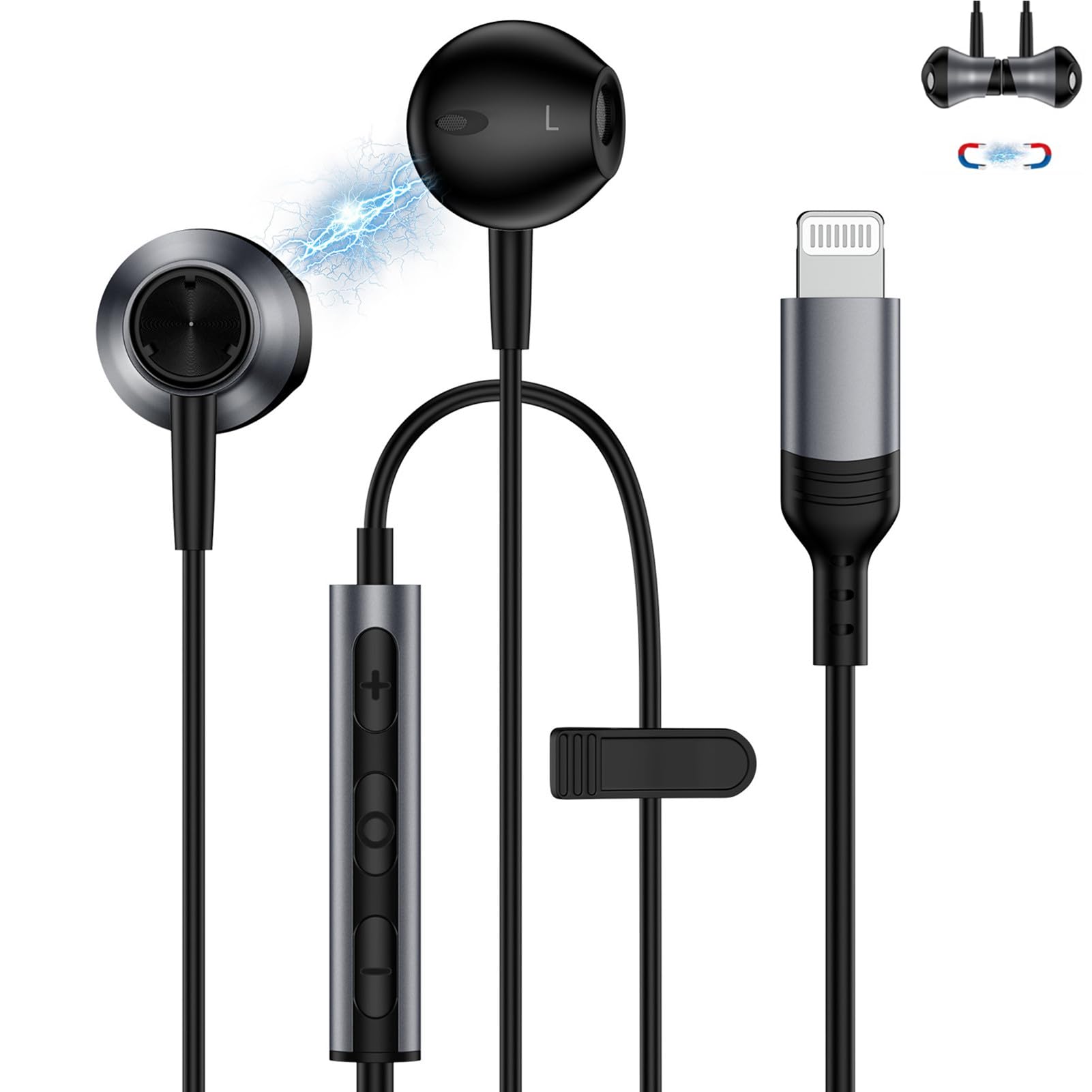 

GAEF iPhone Earphones, Wired Earbuds with Magnetic Design, Tangle-Free, HiFi Sound Quality, Deep Bass [2025 Improved Model], Lightning, Noise