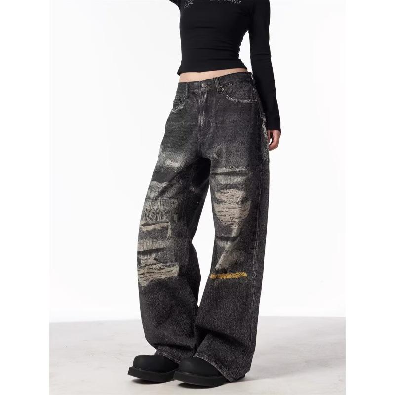 JYL Men's Straight Jeans Cross-Border Vintage Tie-Dye Washed Street Loose Denim Pants