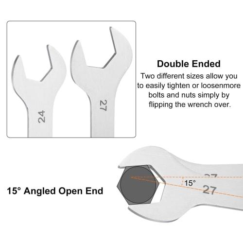 uxcell 2-Pack Thin Wrench, 24mm x 27mm, Double-Ended, Spanner Set, Thin, Double-Opening Wrench, 2 Sizes per Wrench, Short Type, Flat Wrench, Repair To