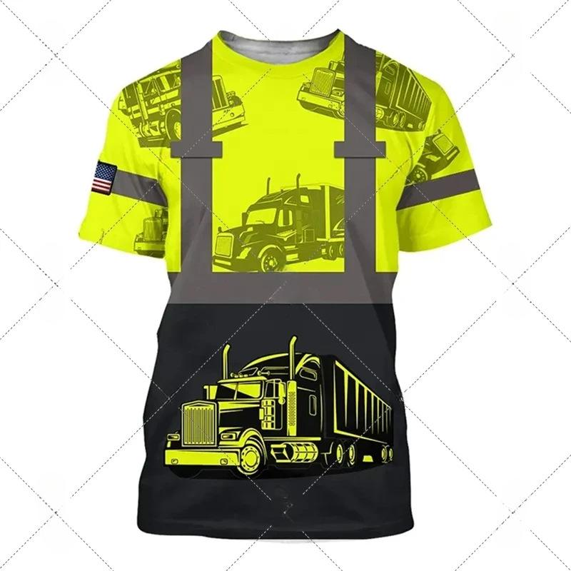 Summer Round Neck 3D Fun Truck Print Top Fashionable Casual Short Sleeved Men's T-shirts