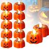 12pcs Electronic Candles Halloween Pumpkin Lamp Ornaments Decor  Festival Party Scene Setting Jack-O-Lantern Props Accessories