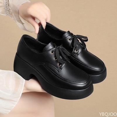 Chaussures en Cuir de Luxe pour Femmes Mocassins à Lacets Mode Semelle Épaisse Chaussures Paresseuses pour Personnes d'Âge Moyen Chaussures Légères Décontractées pour Dames
