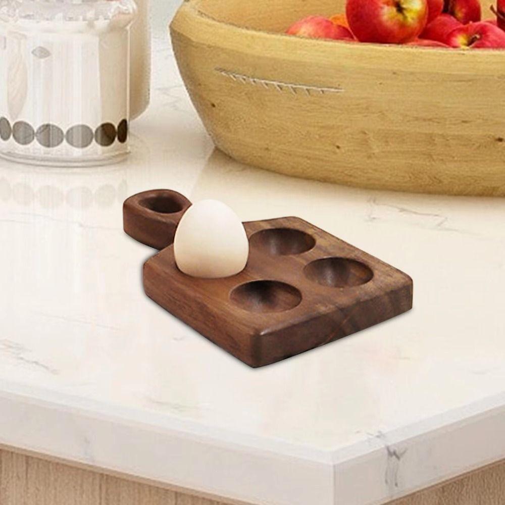 Handle Wood Egg Holder Double Row Wood Egg Tray Sturdy Egg Organizer Rack  Countertop
