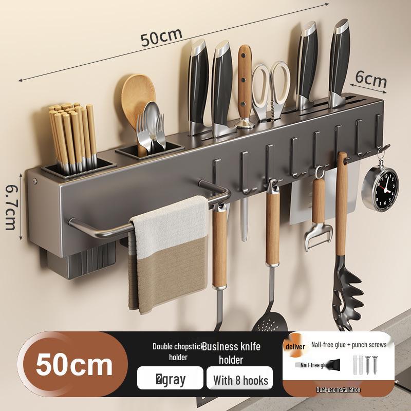 Wall-Mounted Multi-Functional Kitchen Rack: Knife, Cutlery, and Chopsticks Holder.