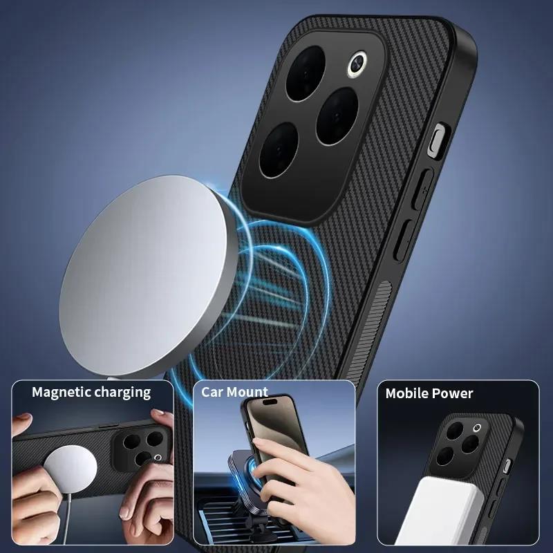 Magnetic Wireless Charging Phone Case For Infinix HOT 40i 40 Pro Hot 50 50I 50 Pro Plus Carbon Fiber Pattern Silicone Cover Case