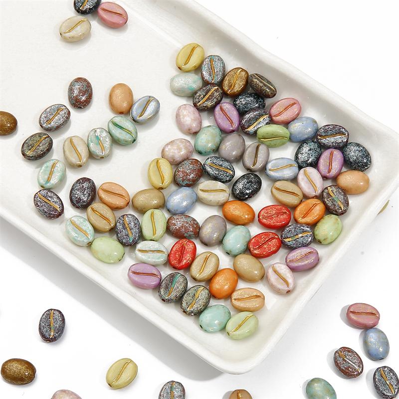 [8x10mm] 20pcs Acrylic Picasso Coffee Bean Beads Loose Spacer Beads for Necklace Bracelet Earring DIY Jewelry Making Beads
