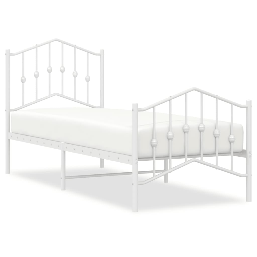 Metal Bed Frame with Headboard and Footboard White 75 x 190 cm
