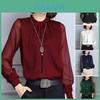 Womens Spring Chiffon Shirt With Lace Vneck And Long Sleeves For Casual Daily Wear