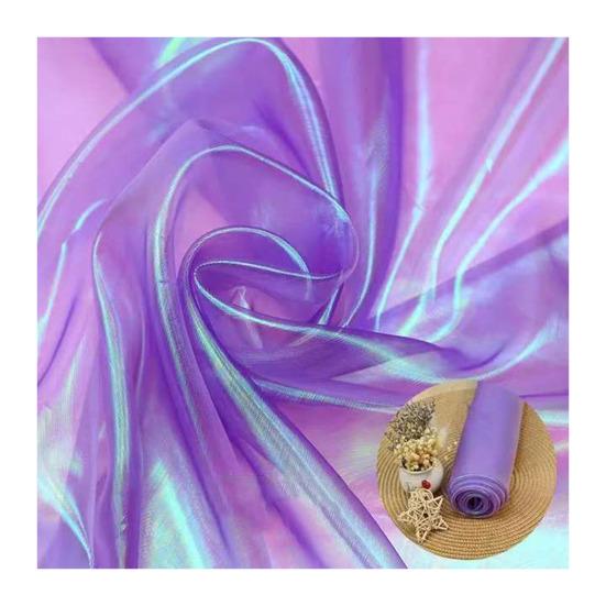 Iridescent Organza Fabric 59 Inch Wide Holographic Sheer Gauze Lightweight Organza for Wedding фиолетовый