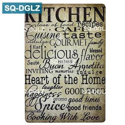 SQDGLZ Hand Painted KITCHEN Metal Sign Bar Wall Decor Tin Sign Vintage Home Decor Painting Plaques Art Blackboard Poster