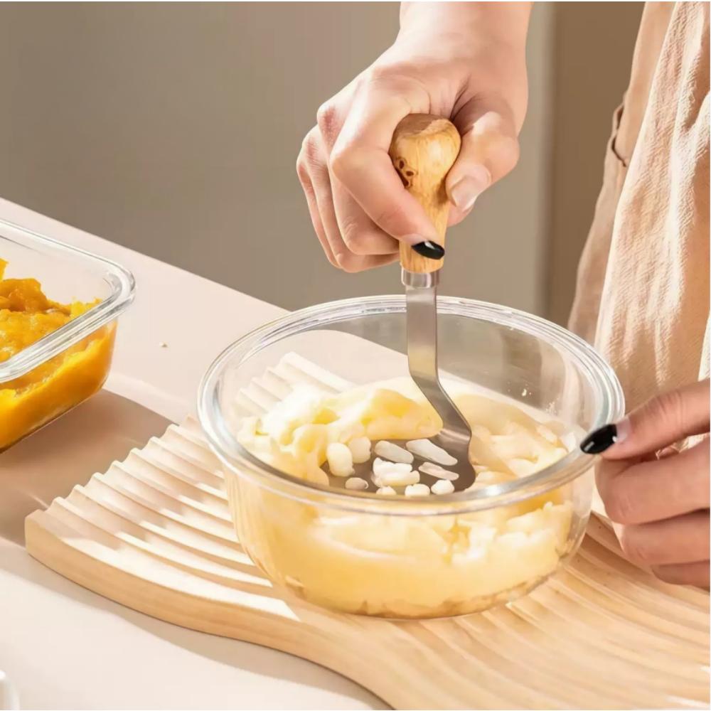 Kartoffelreibe mit Holzgriff, Mini-Avocadoreibe, kleine Lebensmittelreibe aus hochwertigem Edelstahl, Griff mit flachem Boden