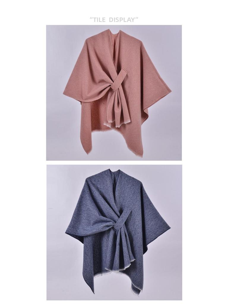 Damen Herbst & Winter Doppelseitiger Faux-Kaschmir Umhang Schal - Einfarbig mit Schlitz