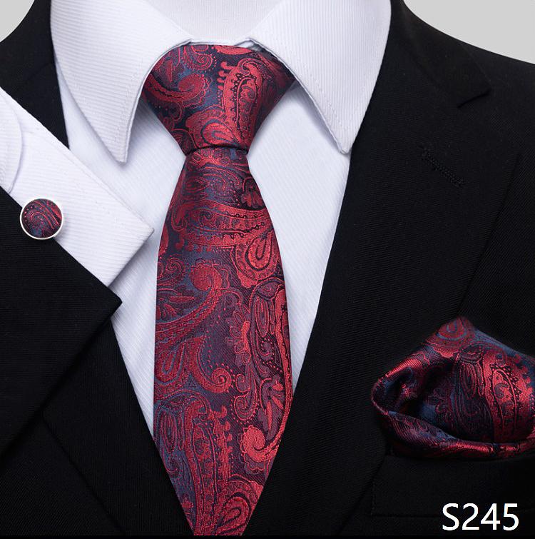 Newest Style Holiday Present Tie Pocket Squares Cufflink Set Necktie Men Dark Blue Wedding Accessories Office Cravat