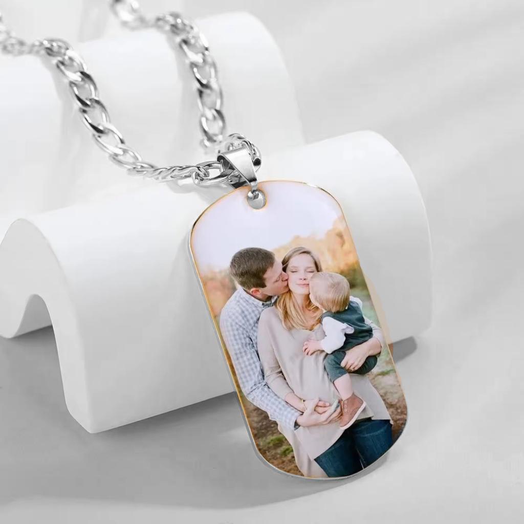 Custom Uv Color Photo Dog Necklace Pendant Back Engraved Name Cuban Stainless Steel Unisex Necklace Shopify Dropshipping