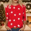 Women's Casual Christmas Print Three-Quarter Sleeve Neck Top