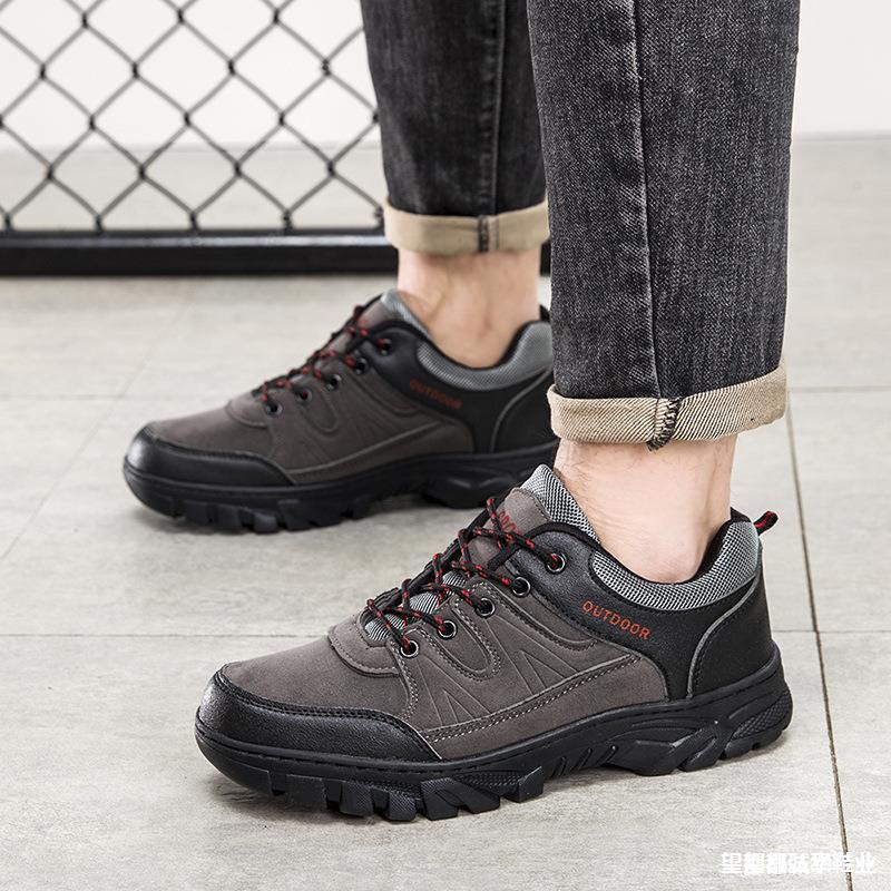 Outdoor Men's Hiking Shoes, Leather Surface Windproof and Warm Hiking Thick Sole Wear-resistant Sports and Leisure Shoes Men's Shoes