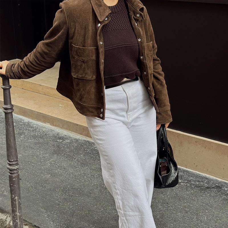 Dark Brown Faux Suede Jacket Women's Turndown Collar Single Breasted Short Jacket Windproof Warm Outerwear Retro Streetwear Autumn 2025